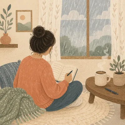 Quiet Journal Reflection by Rainy Window