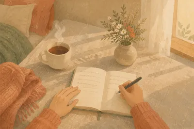 Quiet Morning Journal Reflection by Window