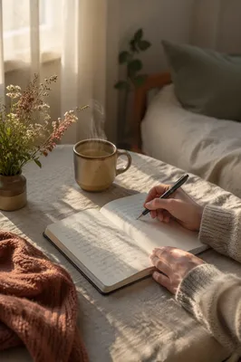 Quiet Morning Journal Reflection by Window