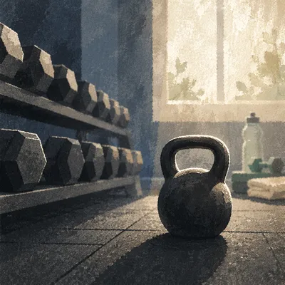 Dramatic Kettlebell on Fitness Studio Floor