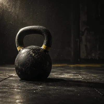 Dramatic Kettlebell on Dark Gym Floor