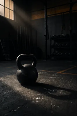 Dramatic Kettlebell on Shadowed Gym Floor