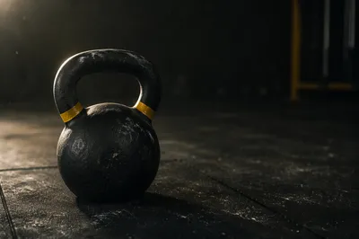 Dramatic Kettlebell on Dark Gym Floor