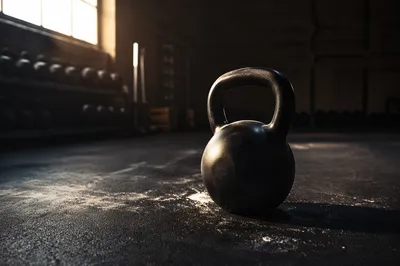Dramatic Kettlebell on Dark Gym Floor