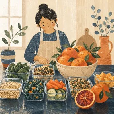 Organized Healthy Meal Prep with Fresh Citrus