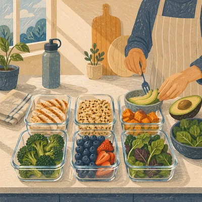 Healthy Meal Prep Containers on Kitchen Island