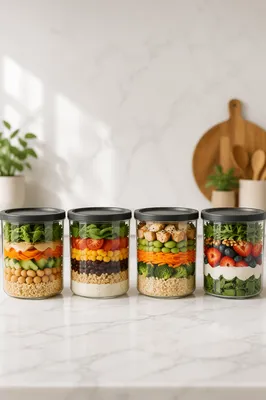 Organized Healthy Meal Prep Containers on Marble