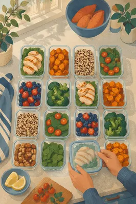 Healthy Meal Prep Containers on Kitchen Counter