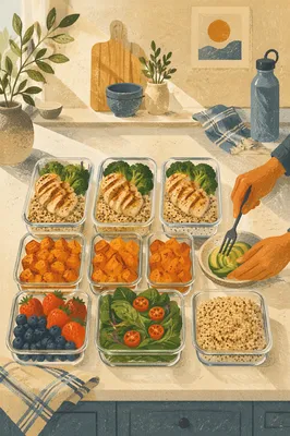 Organized Healthy Meal Prep Kitchen Scene