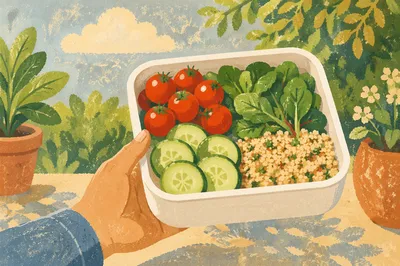 Healthy Meal Prep Container in Garden Light