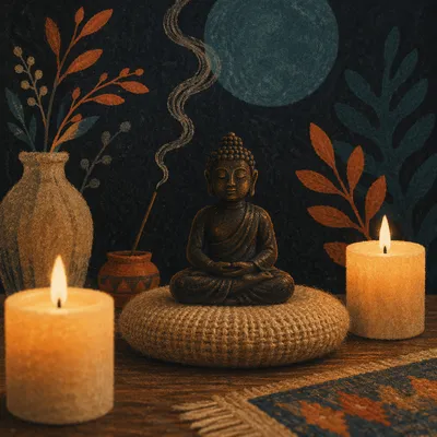 Candlelit Zen Meditation Corner with Incense