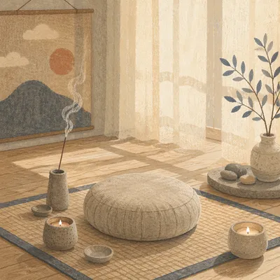 Serene Meditation Cushion with Candles and Incense