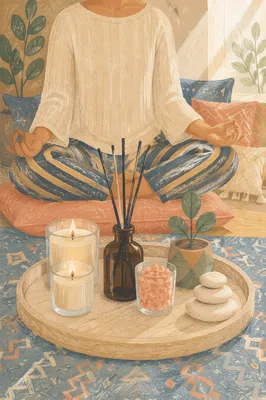 Meditation Cushion Zen Room with Candles