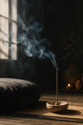 Incense Smoke Beside Quiet Meditation Cushion