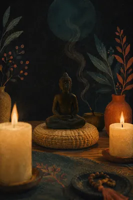 Serene Zen Meditation Corner with Candles
