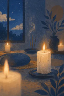Candles Glowing in Peaceful Zen Room