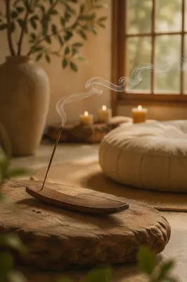 Serene Incense in Zen Meditation Room