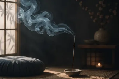 Incense Smoke in Minimalist Zen Room