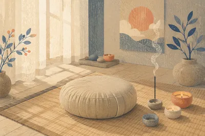 Serene Meditation Cushion Zen Room with Candles