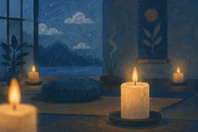 Candles in Peaceful Zen Meditation Room