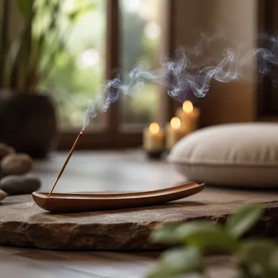 Smoldering Incense in Serene Zen Room