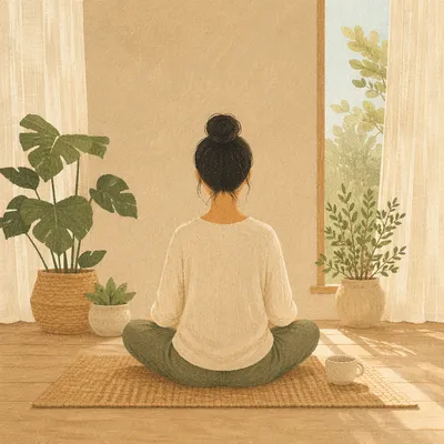 Peaceful Cross Legged Meditation in Sunlit Room