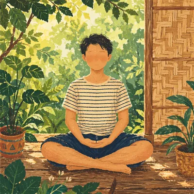 Peaceful Cross-Legged Garden Meditation Scene