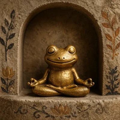 Golden Frog Figurine in Peaceful Meditation