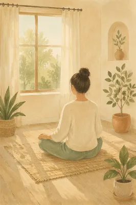 Peaceful Cross-Legged Meditation in Sunlit Studio