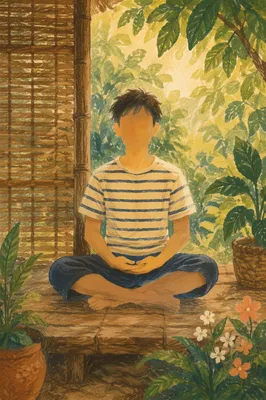 Peaceful Cross-Legged Garden Meditation Scene