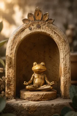 Peaceful Golden Frog Meditation Under Arch