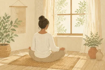 Peaceful Cross Legged Meditation in Sunlit Studio