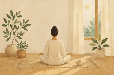 Peaceful Cross-Legged Meditation in Sunlit Room