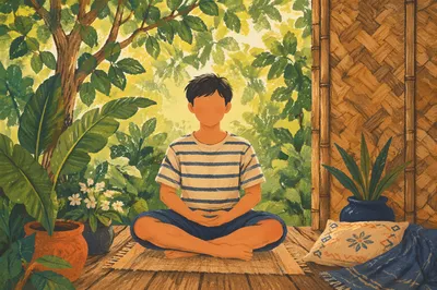 Peaceful Cross-Legged Garden Meditation Scene