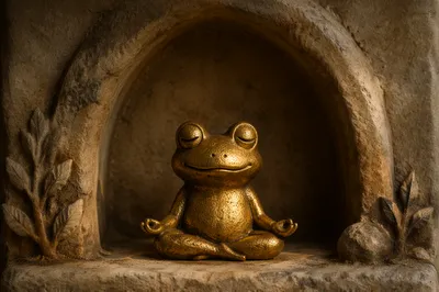 Golden Frog Figurine in Peaceful Meditation