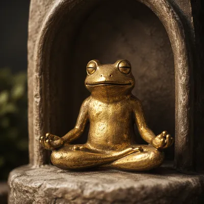 Golden Frog Figurine in Peaceful Meditation
