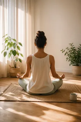 Peaceful Cross-Legged Meditation in Sunlit Room