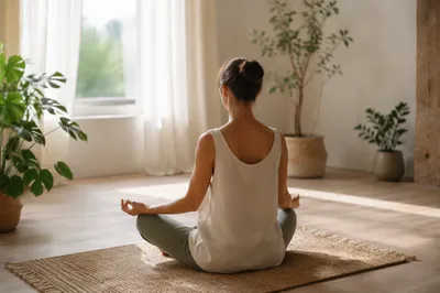 Peaceful Cross Legged Meditation in Sunlit Studio