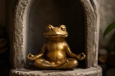 Golden Frog Figurine in Peaceful Meditation