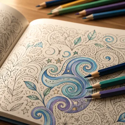 Mindfulness Coloring Book with Colored Pencils
