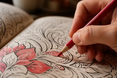 Mindful Coloring With Red Pencil