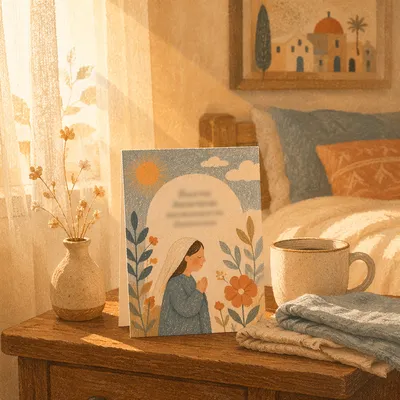 Sunlit Morning Affirmation Card on Nightstand