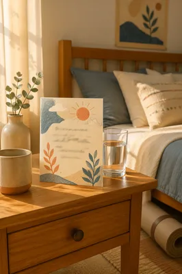 Morning Affirmation Card in Golden Bedroom Light