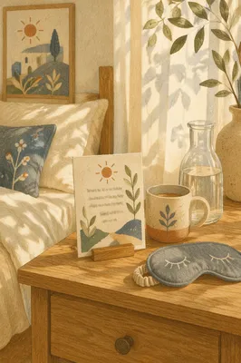 Morning Affirmation Card by Sunlit Nightstand