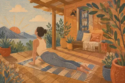 Morning Sun Salutation on Wooden Deck
