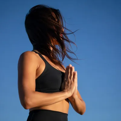 Morning Sun Salutation Prayer Pose Outdoors