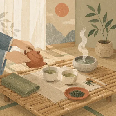 Serene Organic Tea Ceremony With Ceramic Cups