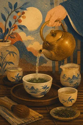 Quiet Organic Tea Ceremony with Ceramic Cups