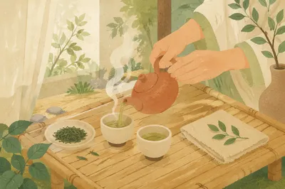 Serene Organic Tea Ceremony with Ceramic Cups