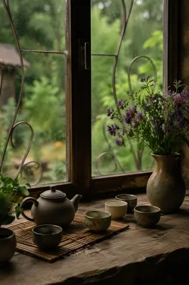 Organic Ceramic Tea Ceremony by Garden Window